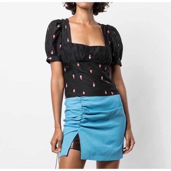 Fleur du Mal Tops - Fleur Du Mal Ice Cream Embroidered Black Cotton Silk Blend Top Size M New